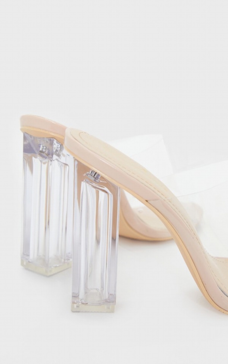 Beige Pretty Little Thing Nude Clear High Block Heels | KQYUBLP-62