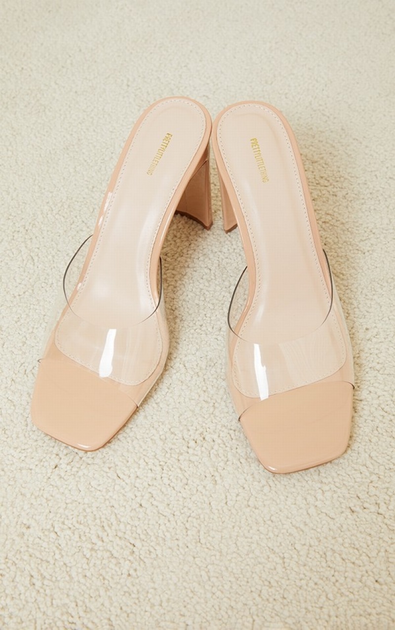 Beige Pretty Little Thing Nude Clear Loweds Mules | YEUJXGD-51