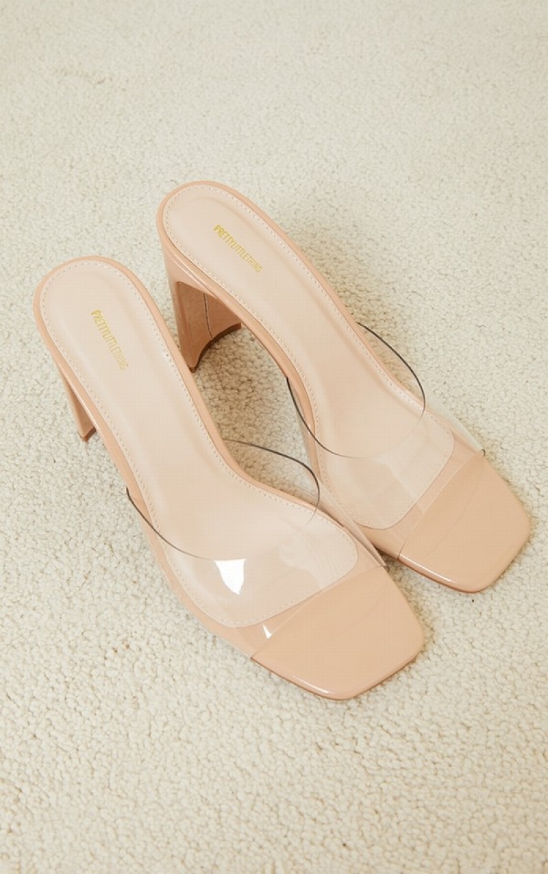 Beige Pretty Little Thing Nude Clear Loweds Mules | YEUJXGD-51