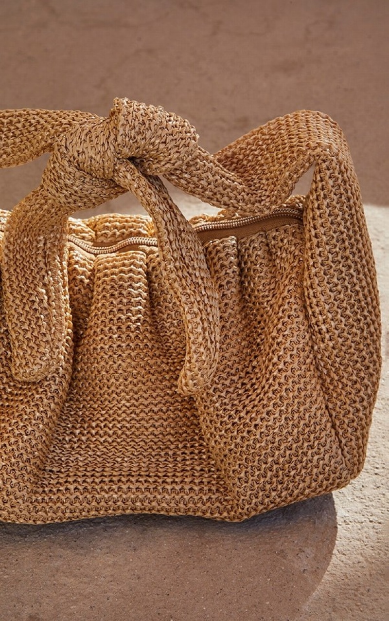 Beige Pretty Little Thing Nude Straw Knott Grab Bags | ZUMAOJE-62