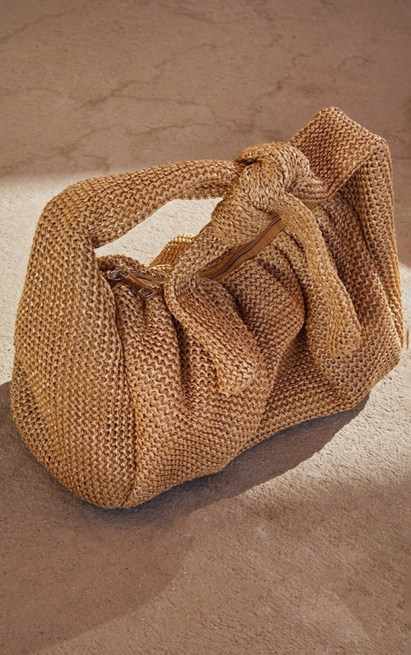 Beige Pretty Little Thing Nude Straw Knott Grab Bags | ZUMAOJE-62