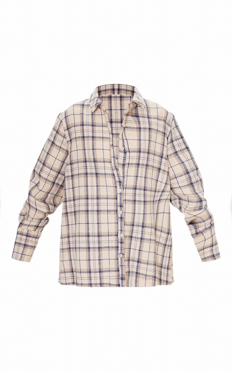 Beige Pretty Little Thing Oversized Checked Shirts | XAZSQKY-16