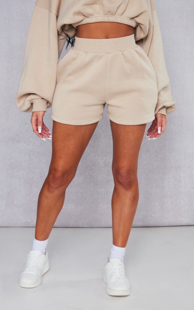 Beige Pretty Little Thing Oversized Thick Waistband Runner Shorts | NCVXHBI-50