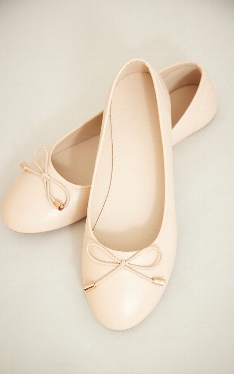 Beige Pretty Little Thing PU Ballet Pumps | FCGNIAW-23