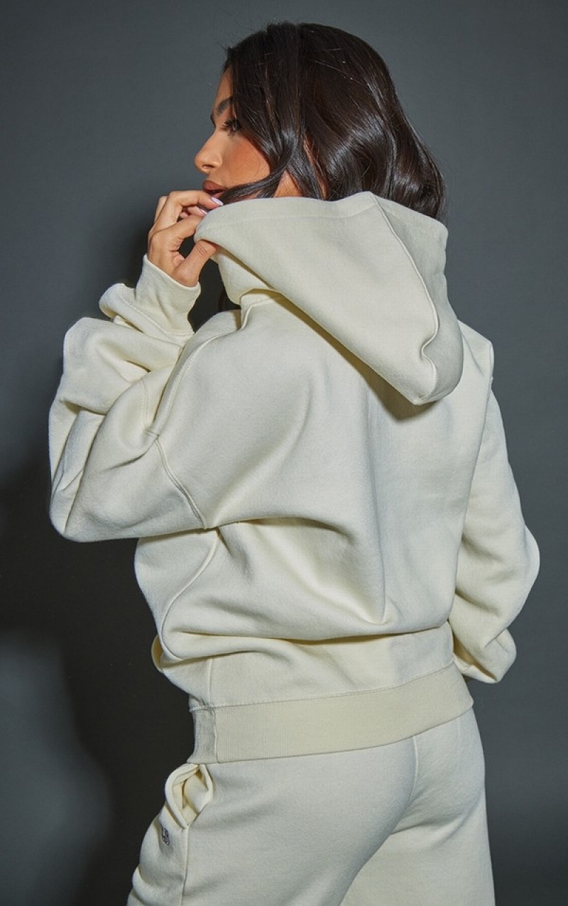 Beige Pretty Little Thing Petite Oatmeal Pilates Hoodie | NVQZIAD-43