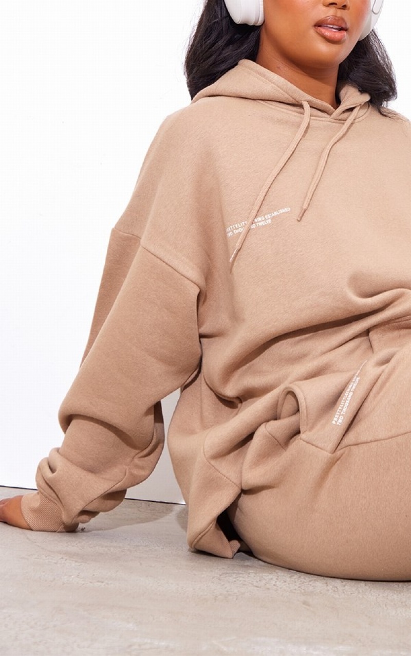 Beige Pretty Little Thing Plus Mocha Est 2012 Oversized Hoodie | TWBDFAH-07