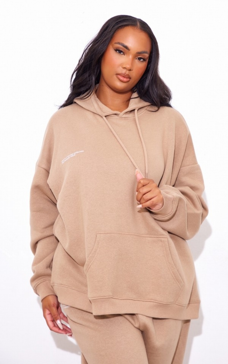 Beige Pretty Little Thing Plus Mocha Est 2012 Oversized Hoodie | TWBDFAH-07