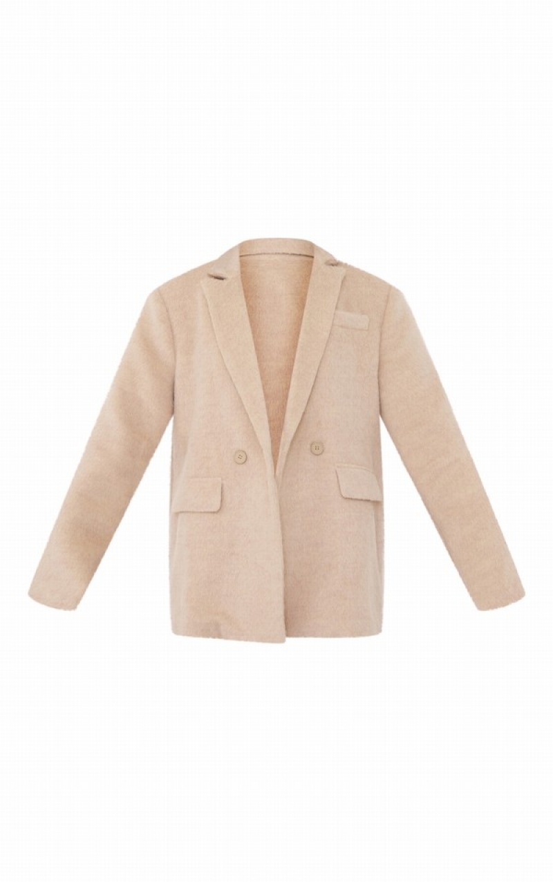 Beige Pretty Little Thing TextuWool Look Oversized Blazers | JNTSOUY-81