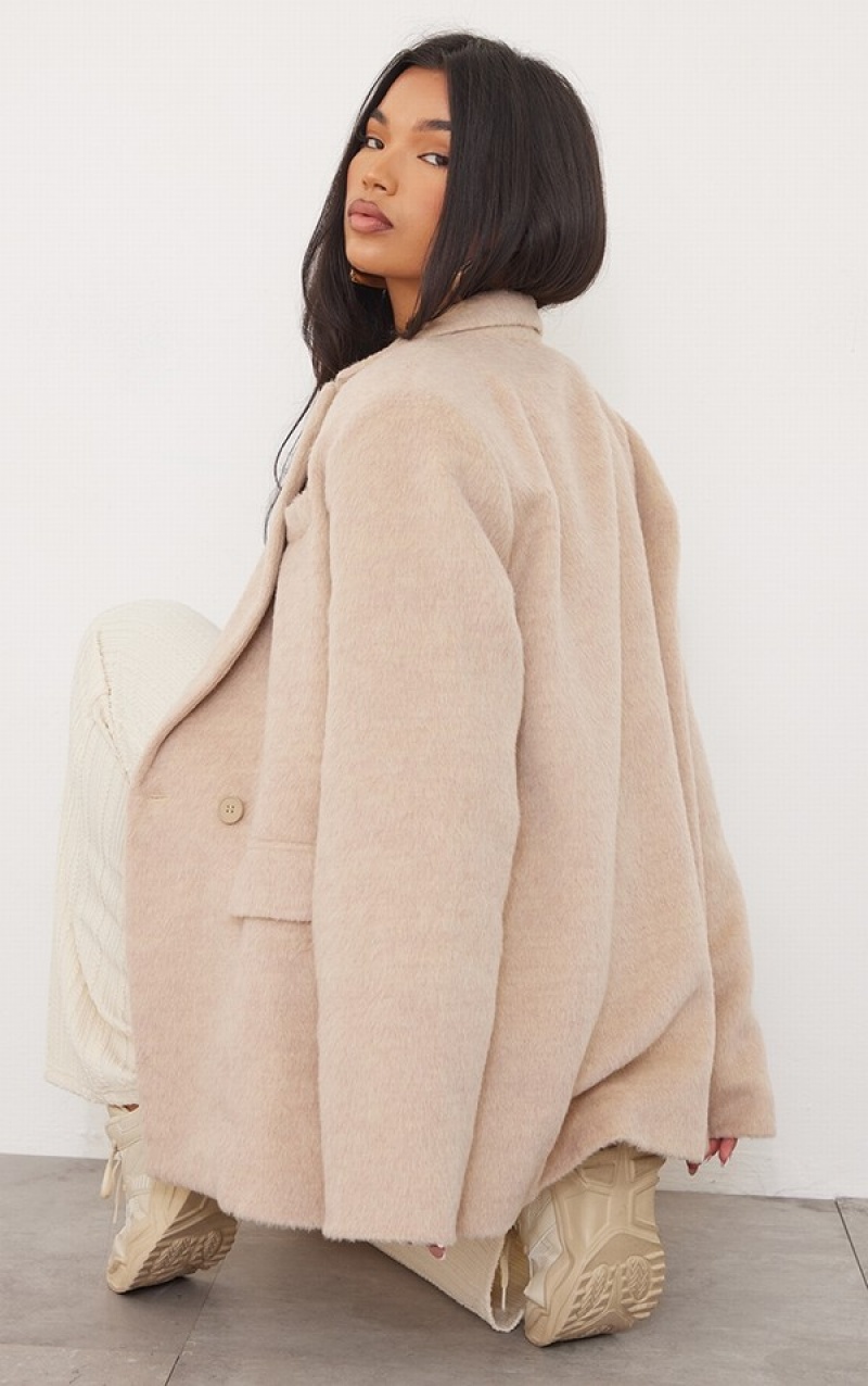 Beige Pretty Little Thing TextuWool Look Oversized Blazers | JNTSOUY-81