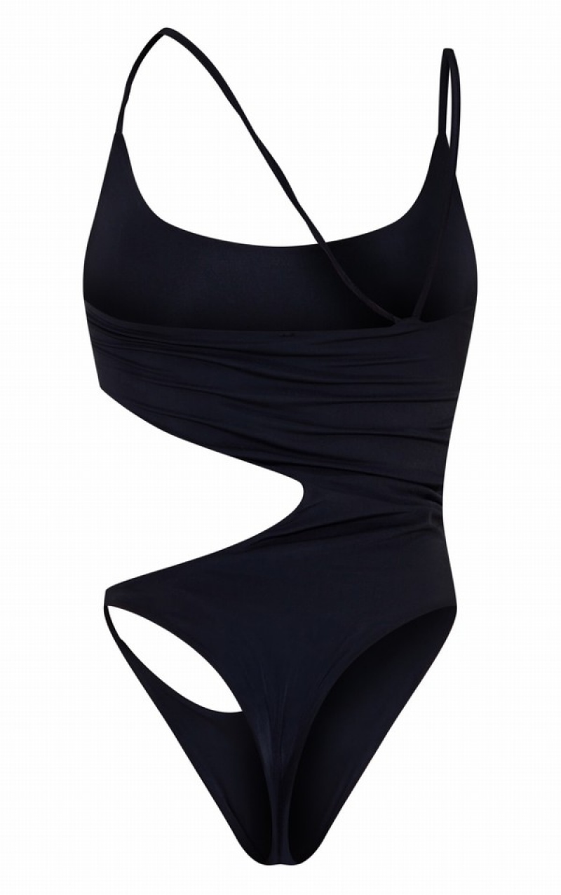 Black Pretty Little Thing Asymmetric Cut Out Swimsuits | WJCVTOS-81