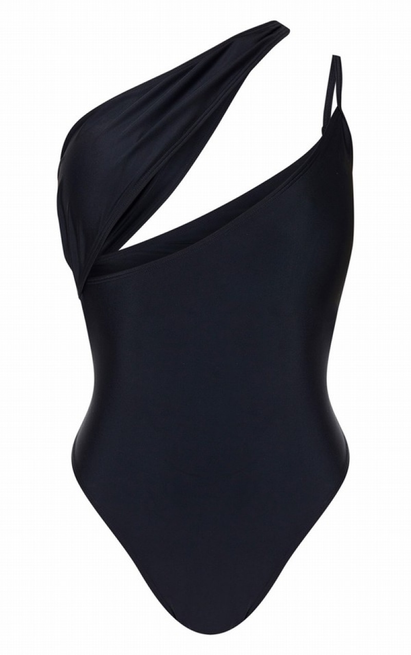 Black Pretty Little Thing Asymmetric Double Strap Swimsuits | DULSVPH-46