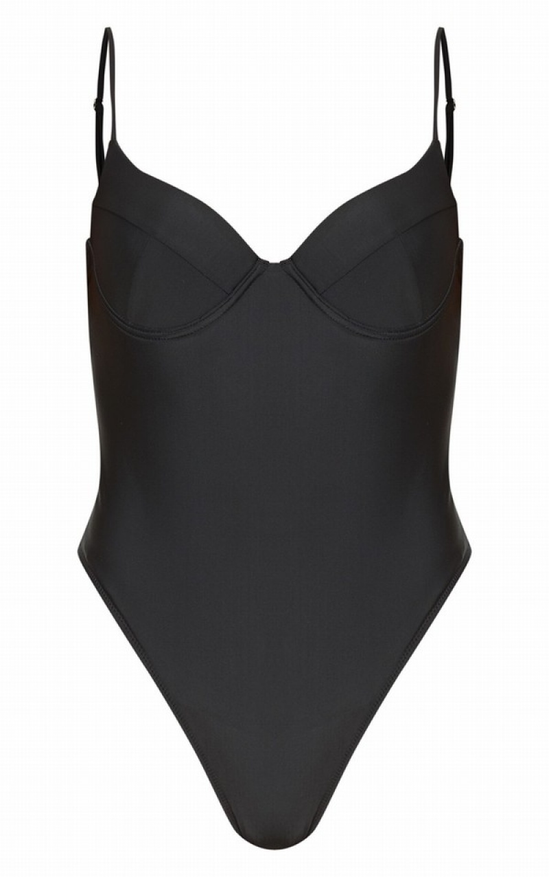 Black Pretty Little Thing Basic Cupped Swimsuits | KQVDRHA-09