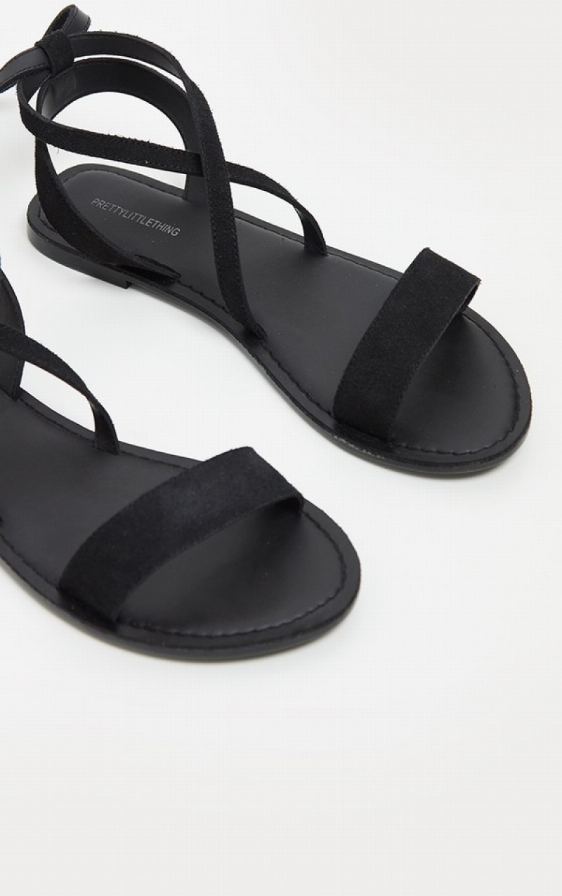 Black Pretty Little Thing Basic Leather Sandals | XCWGENL-46