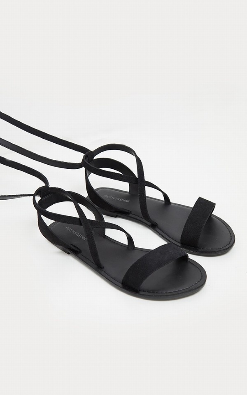 Black Pretty Little Thing Basic Leather Sandals | XCWGENL-46