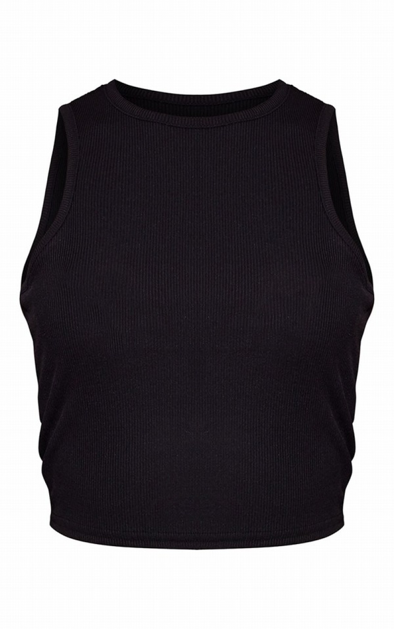 Black Pretty Little Thing Basic Rib Racer Neck Tanks | ZHDKYOP-60