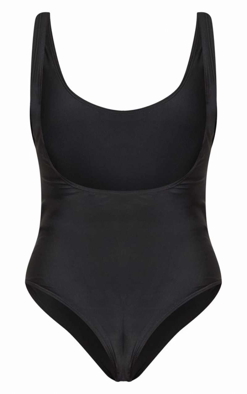 Black Pretty Little Thing Basic Scoop Swimsuits | AKILZJX-53