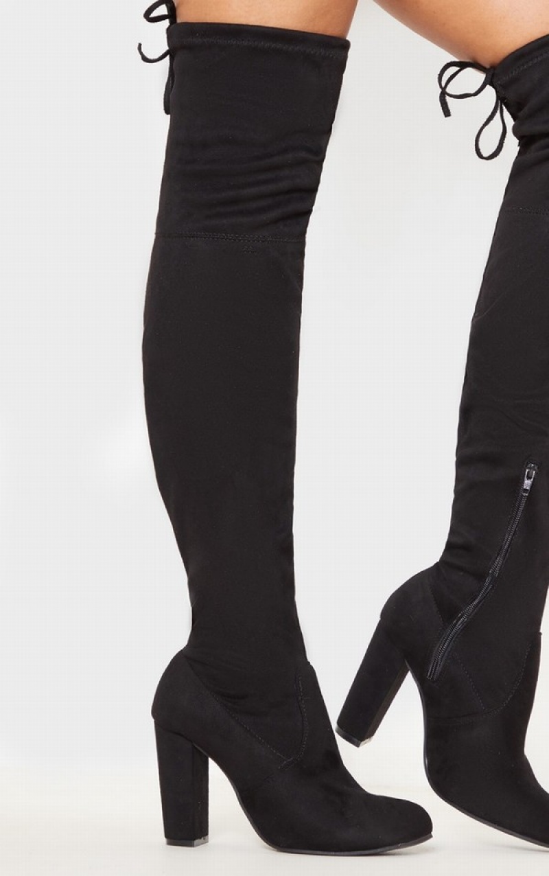 Black Pretty Little Thing Bess Faux Suede Thigh Boots | RXMTJAF-57