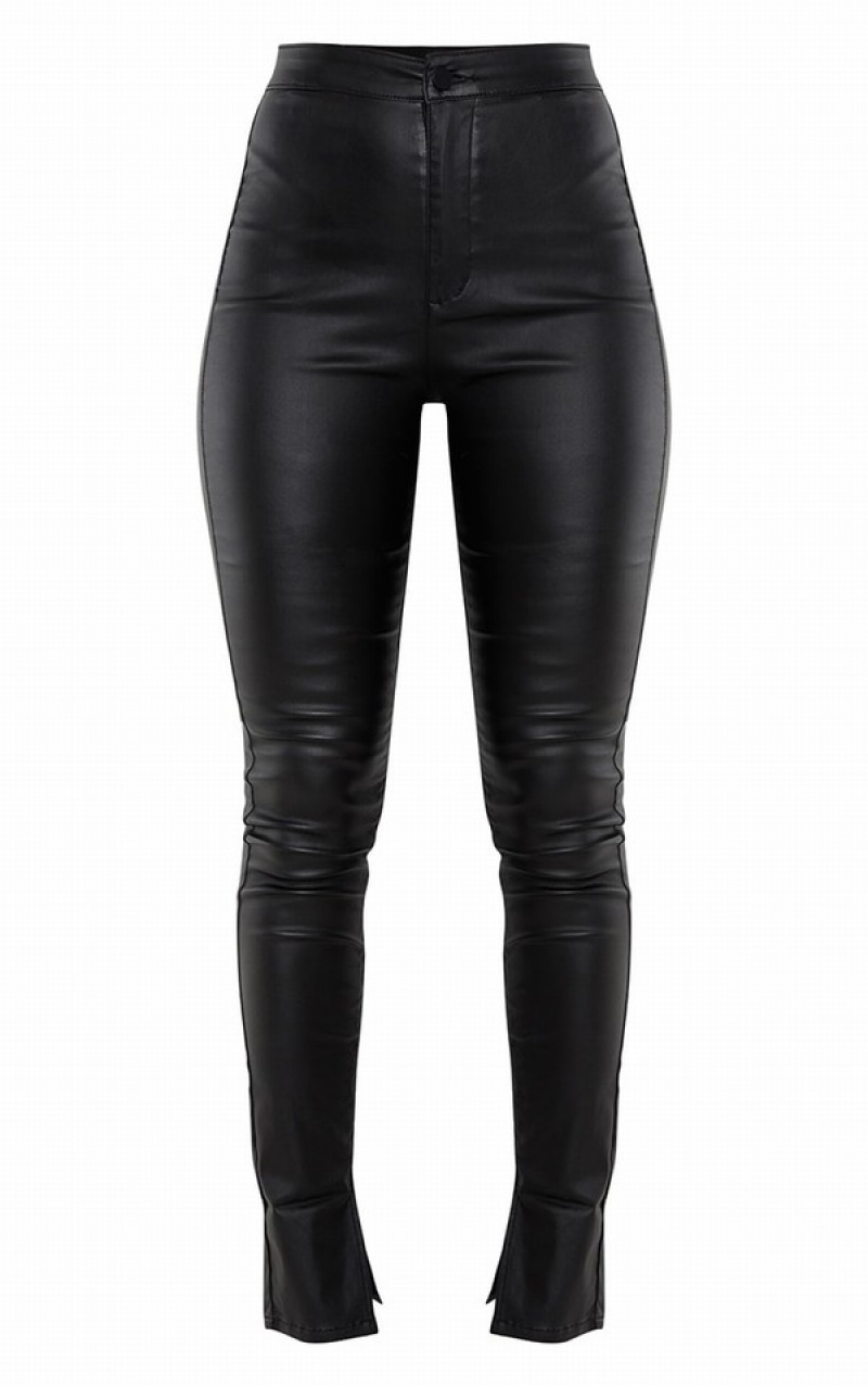 Black Pretty Little Thing Blacked Long Leg Split Hem Slim Fit Jeans | LVSITKP-70