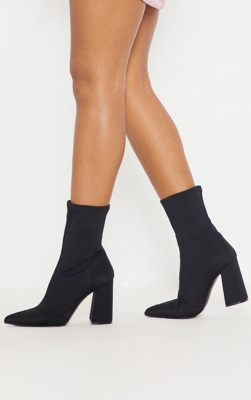 Black Pretty Little Thing Blocked Point Toe Sock Heels | GOUMVKD-85