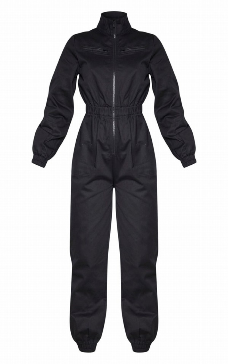 Black Pretty Little Thing Boiler Contrast Zip Jumpsuits | MHBGKQI-96