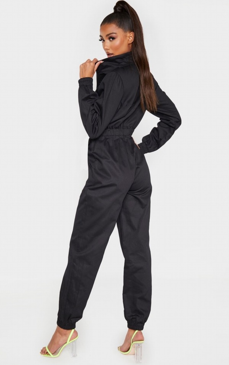 Black Pretty Little Thing Boiler Contrast Zip Jumpsuits | MHBGKQI-96