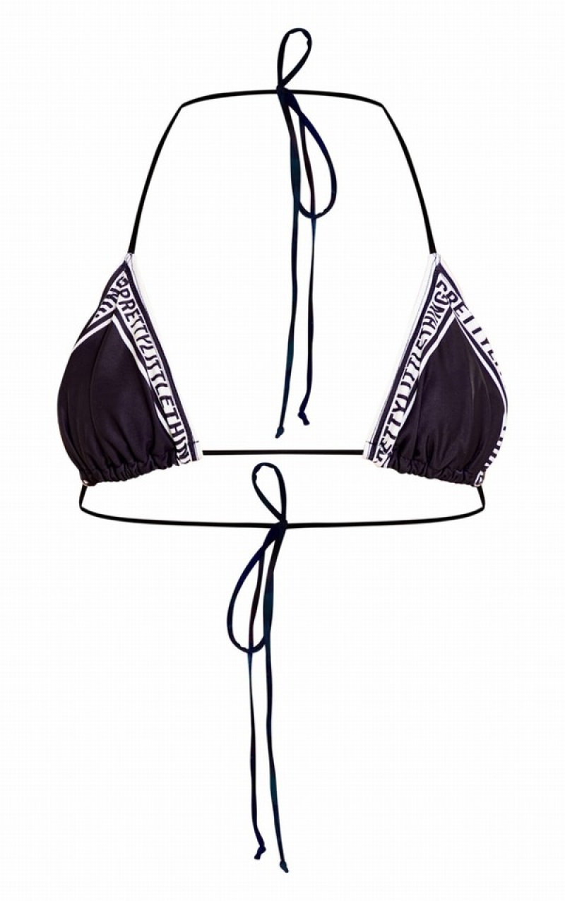 Black Pretty Little Thing Border Triangle Bikini Tops | XEAYNWS-37