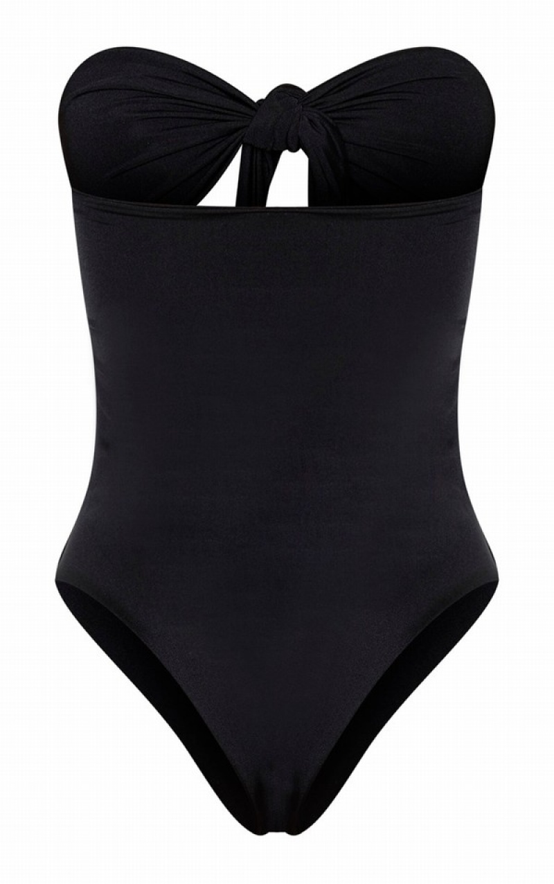 Black Pretty Little Thing Bow Front Cut Out Swimsuits | LPHVXGK-06