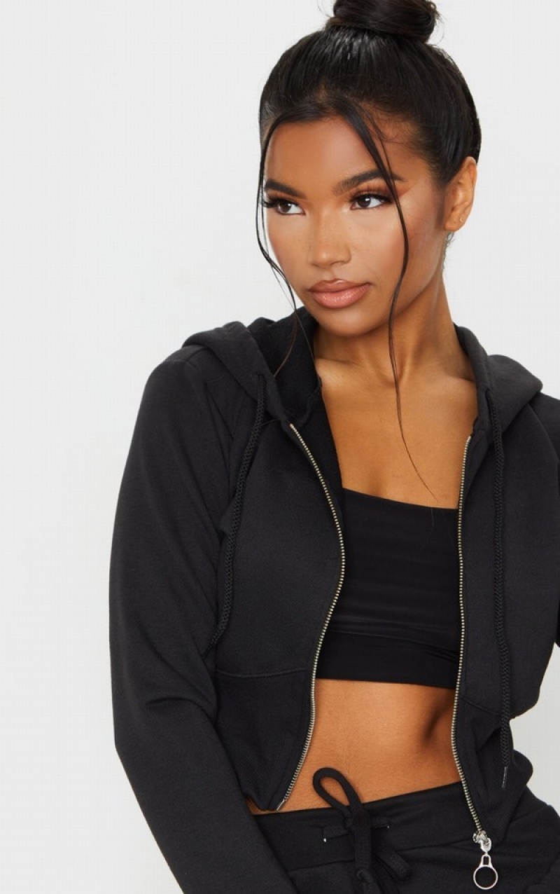 Black Pretty Little Thing Bustier Zip Up Hoodie | GURNDLZ-17