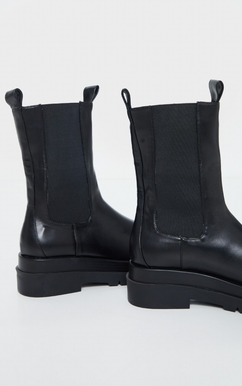 Black Pretty Little Thing Calf High Chunky Chelsea Boots | BDNYUKI-92