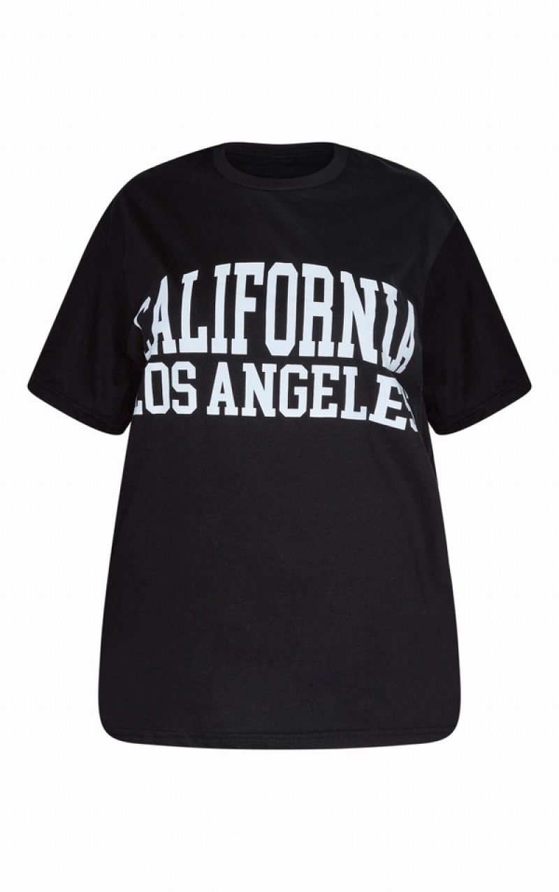 Black Pretty Little Thing California Los Angeles Print Oversized T-shirts | XOERNHK-31