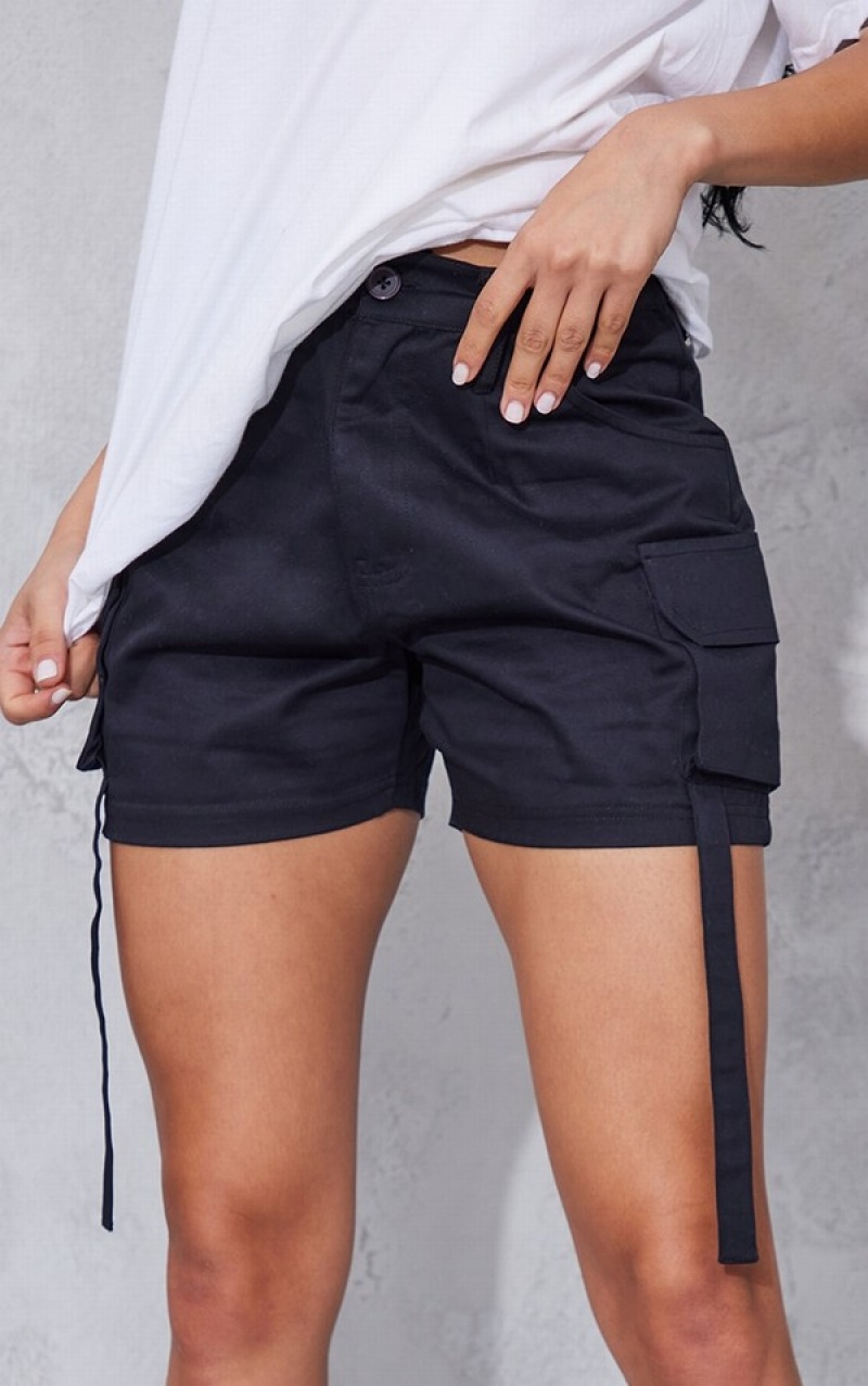 Black Pretty Little Thing Cargo Twill Shorts | UYKOIBS-20