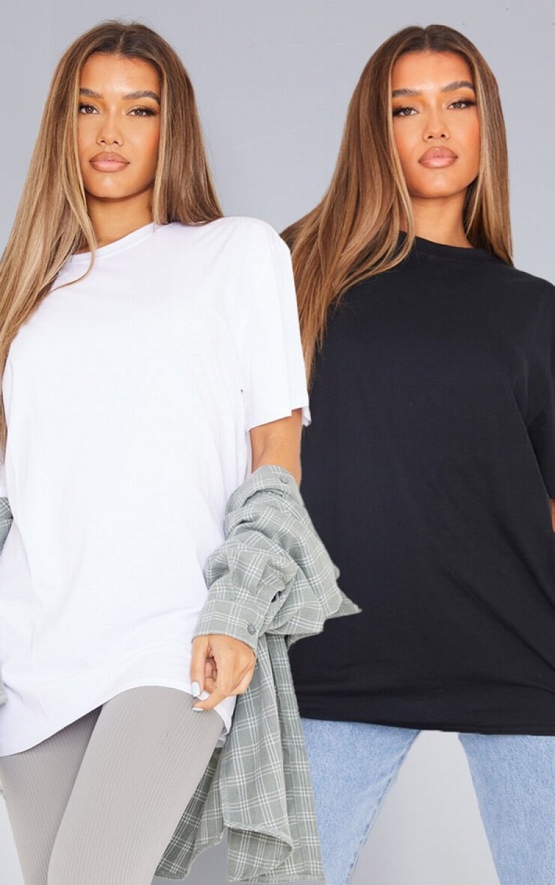 Black Pretty Little Thing Cotton 2 Pack Oversized T-shirts | RDSGXUA-23