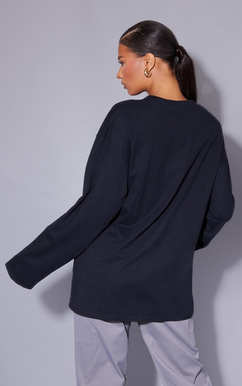 Black Pretty Little Thing Cotton Oversized Long Sleeve T-shirts | GCIVOPD-48