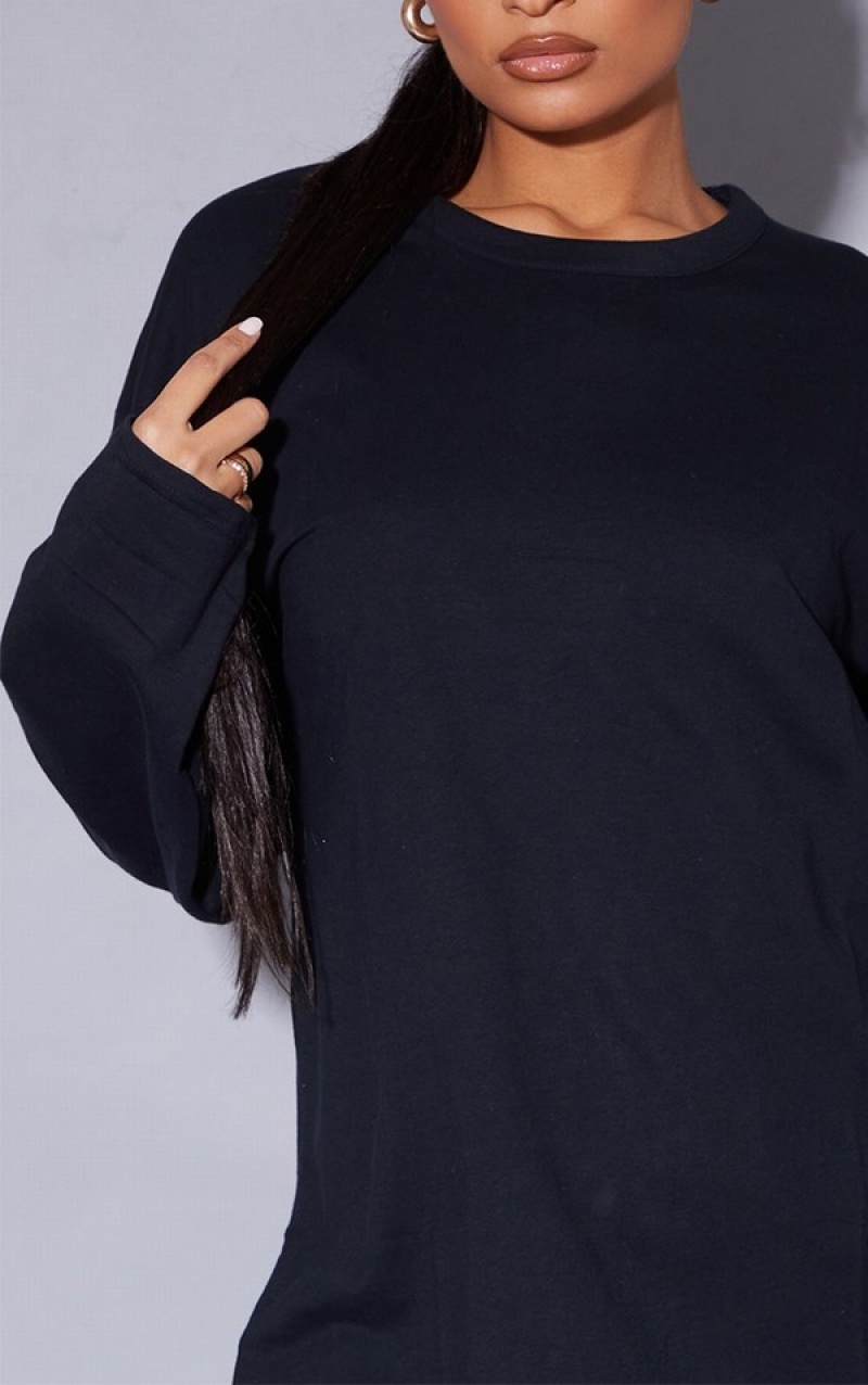 Black Pretty Little Thing Cotton Oversized Long Sleeve T-shirts | GCIVOPD-48