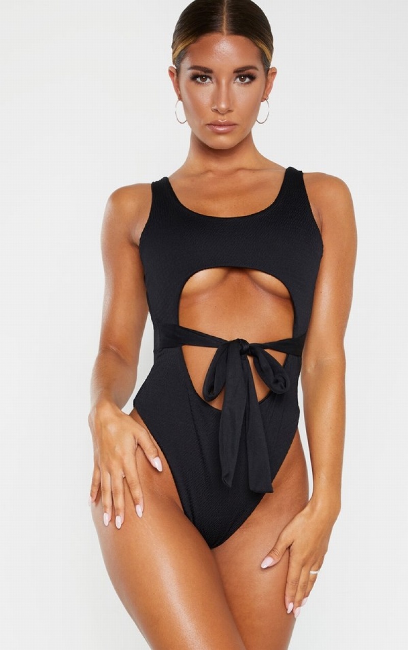 Black Pretty Little Thing Crinkle Cut Out ed Swimsuits | AXSNUWG-62