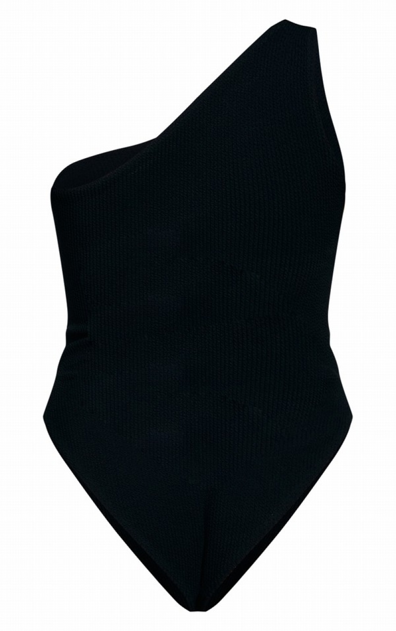 Black Pretty Little Thing Crinkle One Shoulder Swimsuits | XGJDYPI-08