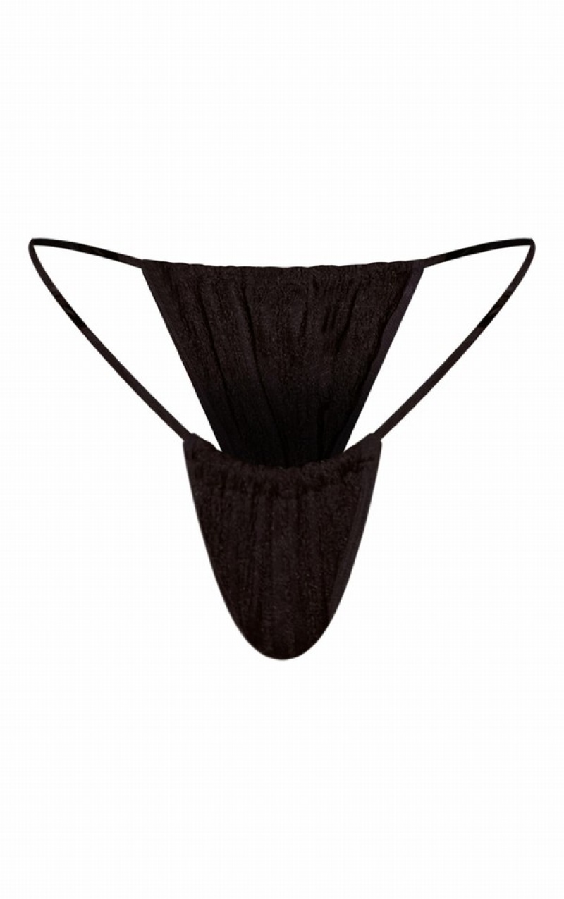 Black Pretty Little Thing Crochet Netted Tie Side Bikini Bottoms | ISDUPQN-01