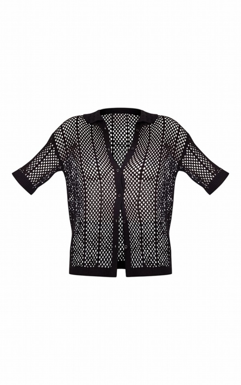 Black Pretty Little Thing Crochet Sleeve Shirts | COIGAZW-86