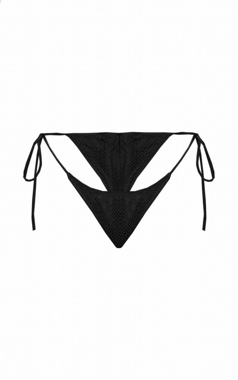 Black Pretty Little Thing Crochet Tie Side Bikini Bottoms | CLXQBZK-94