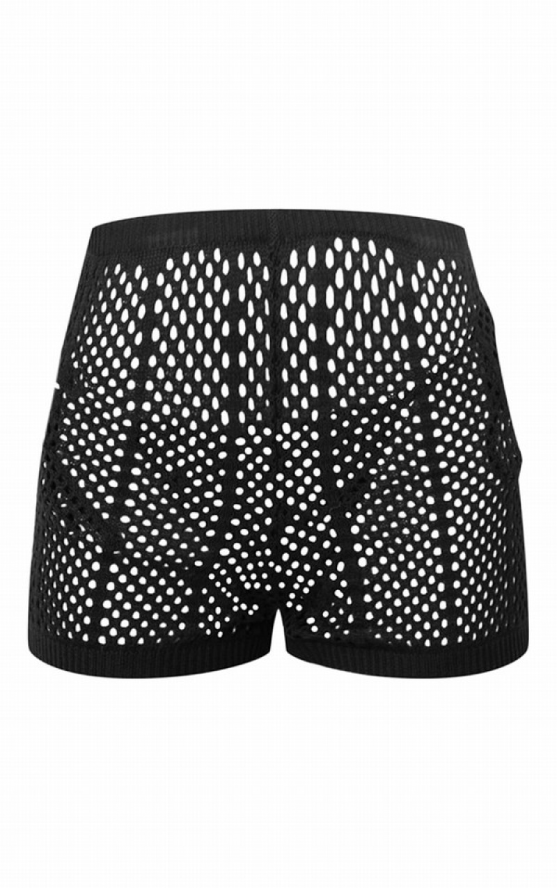 Black Pretty Little Thing Crochety Shorts | REOCDLX-23