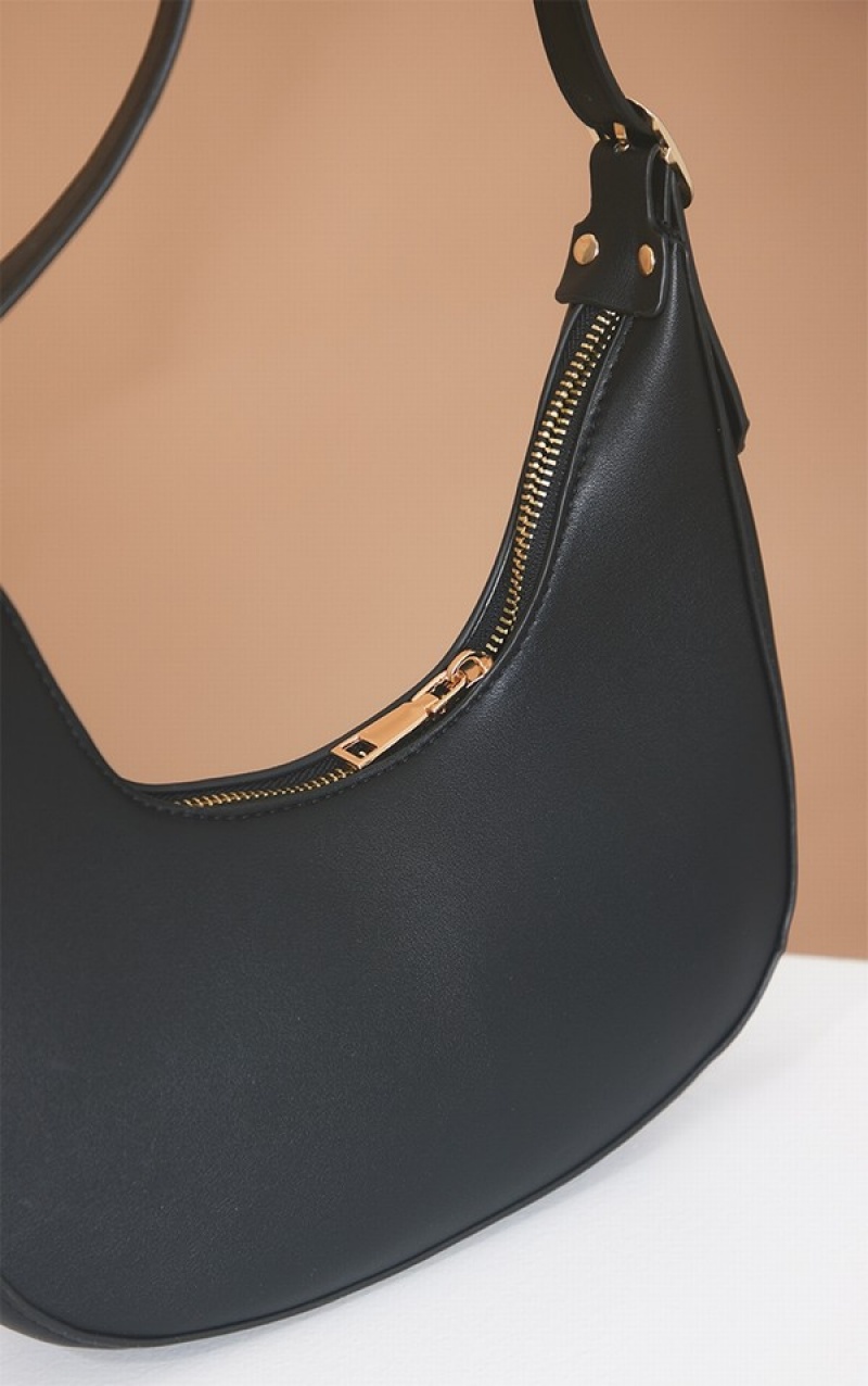 Black Pretty Little Thing Curved PU Shoulder Bags | CAOMYGU-49