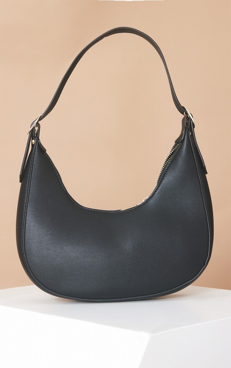 Black Pretty Little Thing Curved PU Shoulder Bags | CAOMYGU-49