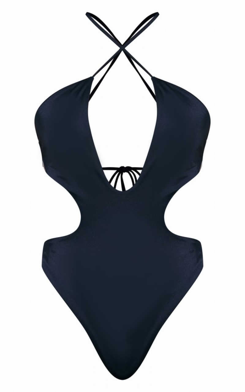 Black Pretty Little Thing Cut Out Cross Front Swimsuits | MDKTOYQ-12