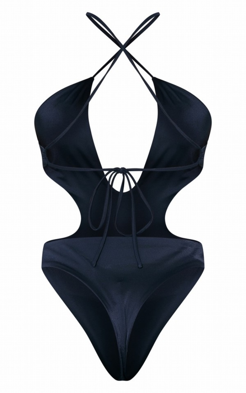 Black Pretty Little Thing Cut Out Cross Front Swimsuits | MDKTOYQ-12