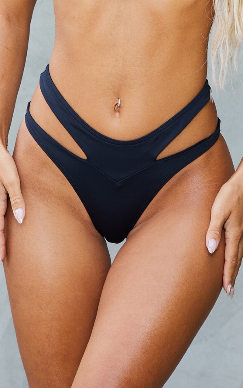 Black Pretty Little Thing Cut Out Side High Rised Bikini Bottoms | TIGQMUY-60