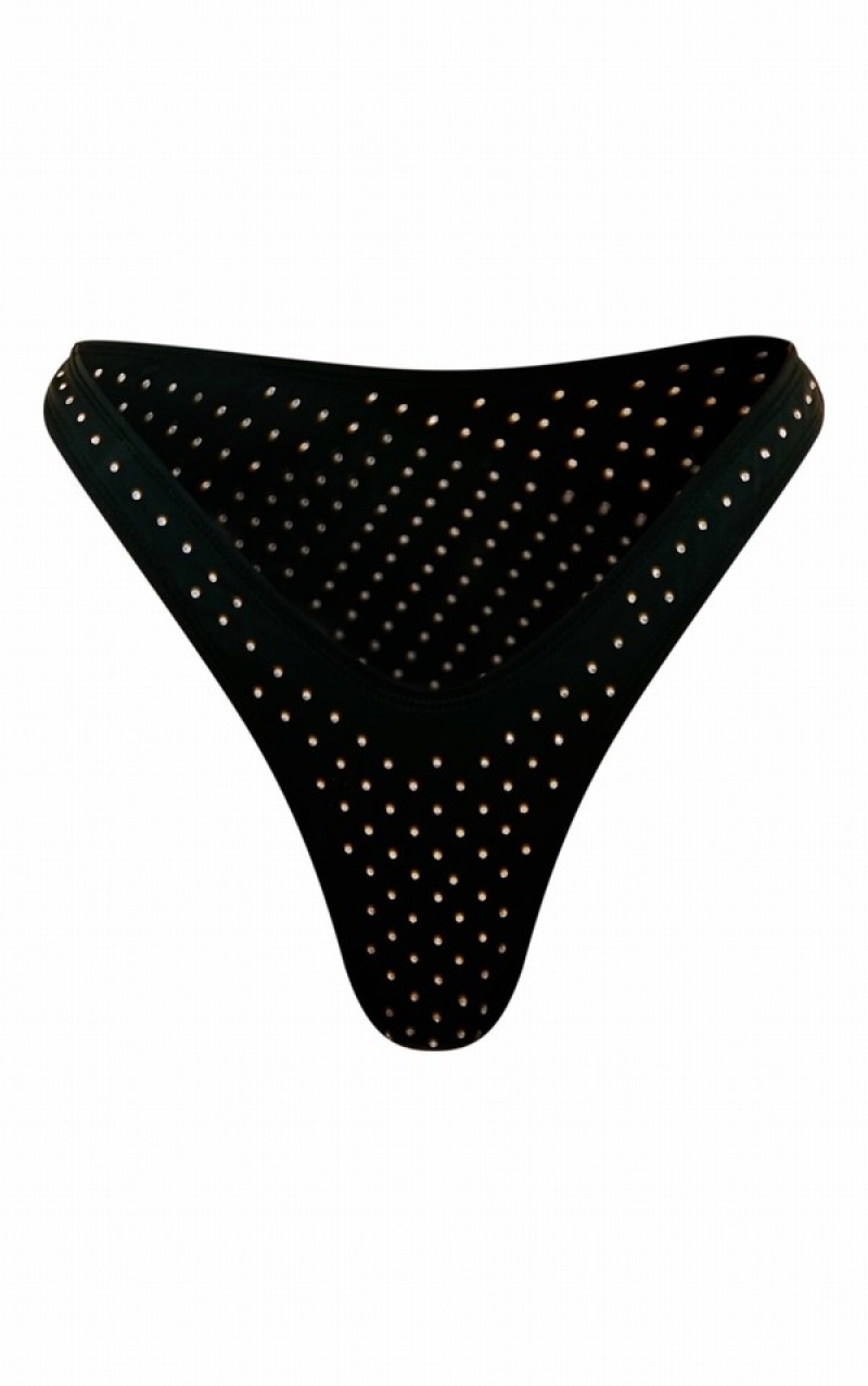 Black Pretty Little Thing Diamante Detail Bikini Bottoms | IHSYZDX-12