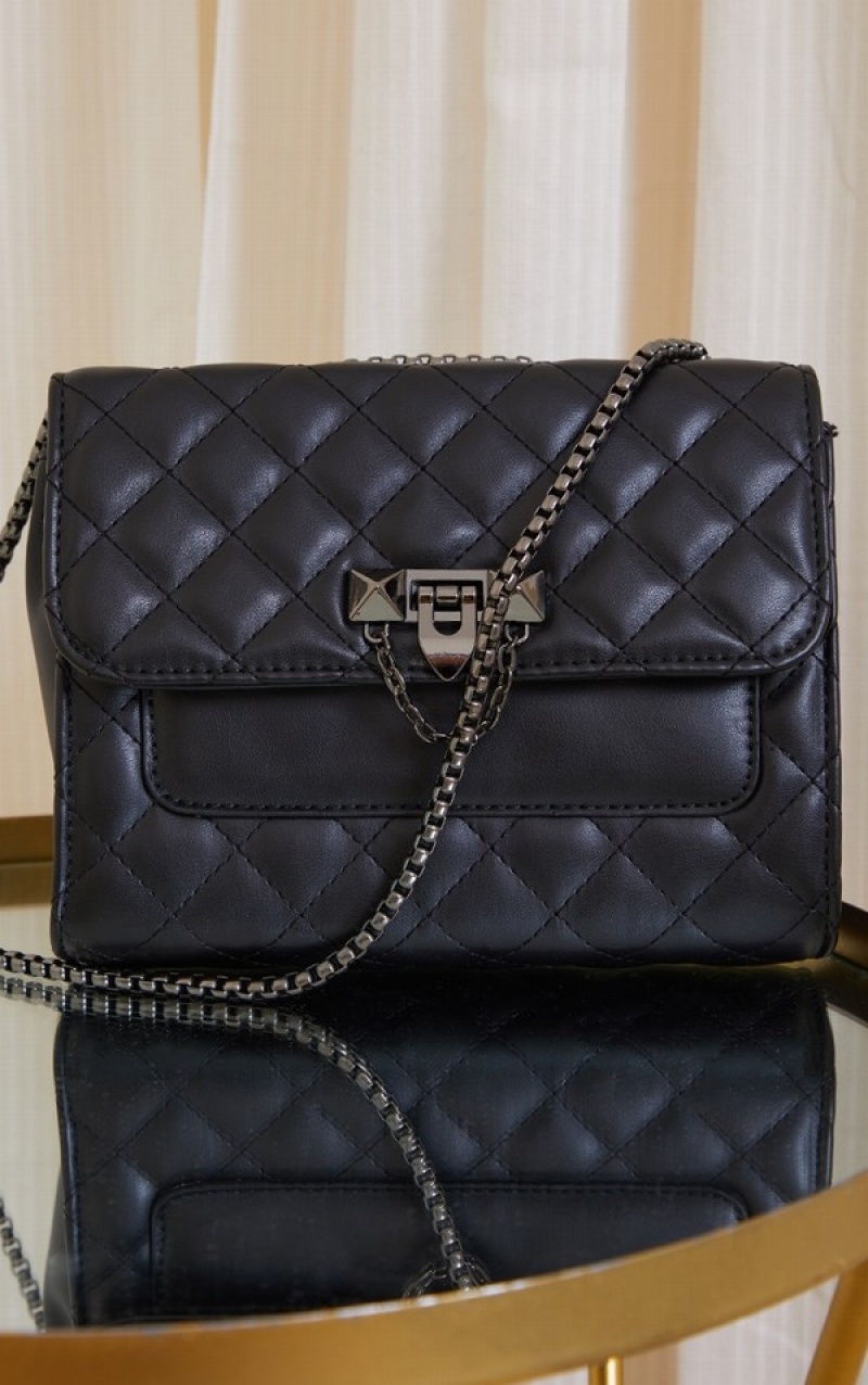 Black Pretty Little Thing Diamond Quilted Cross Body Bags | VGXQYHL-81