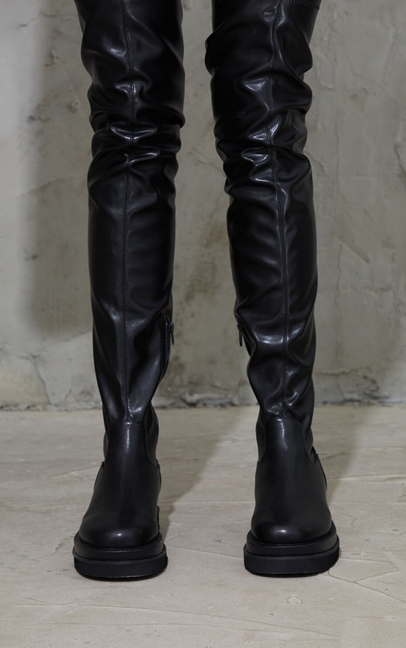 Black Pretty Little Thing Double Sole Over The Knee Boots | ELQTFMD-80