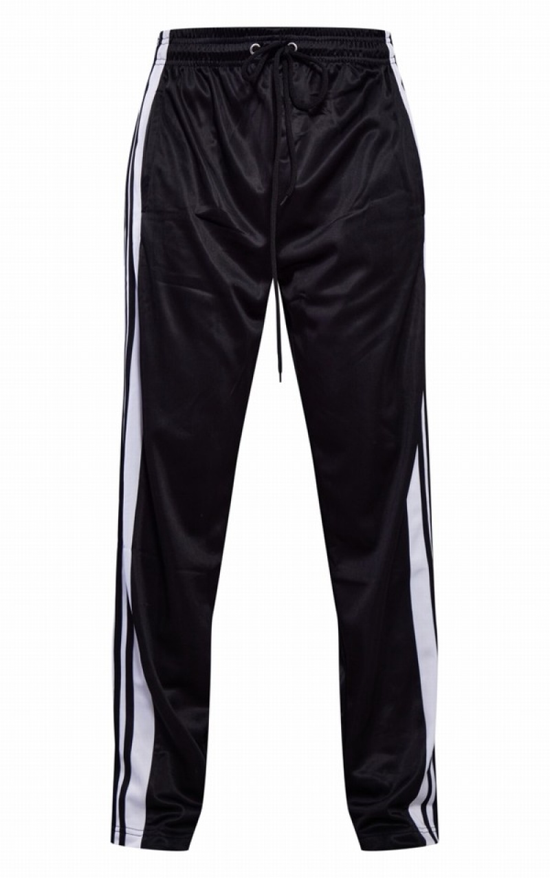 Black Pretty Little Thing Double Stripe Tricot Sweatpants | AVPFTZK-17