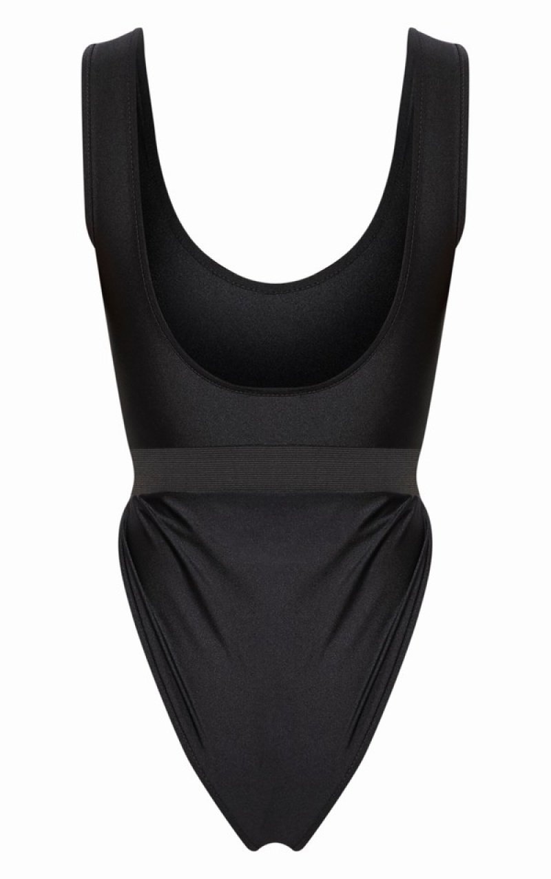 Black Pretty Little Thing Elastic Waist High Leg Swimsuits | XDJRUZK-97